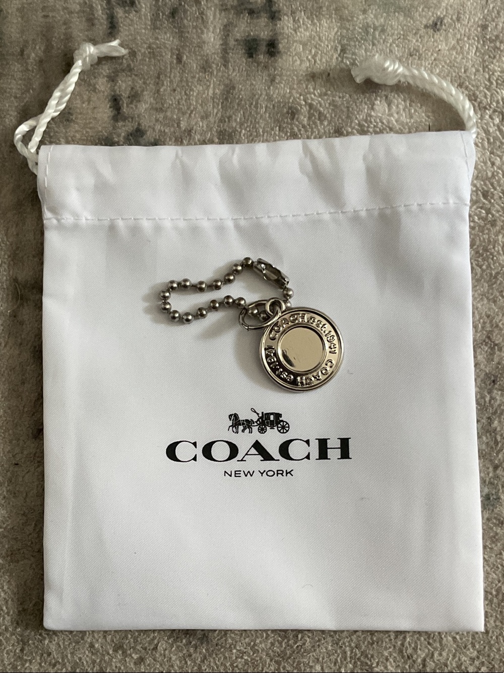 Coach Silver Round Logo Charm Keyring